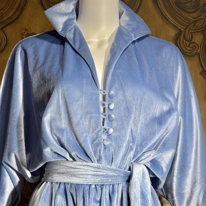 Vintage LUCIE ANN BEVERLY Hills Hostess dress, 1970s Blue velour lounge dressing gown