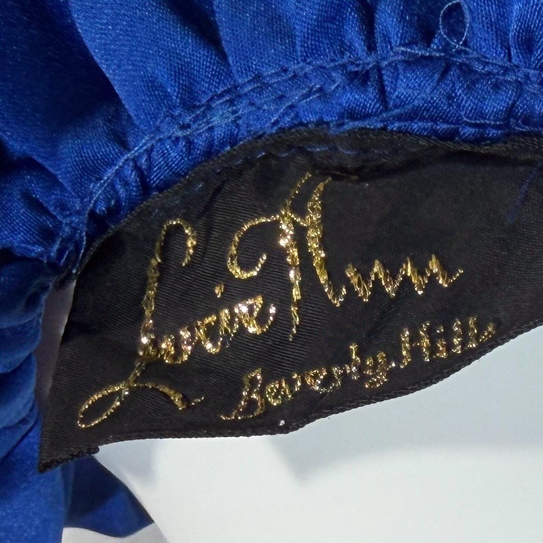 Vintage LUCIE ANN BEVERLY Hills Dressing gown robe, 1960s Blue ruffle lounging gown