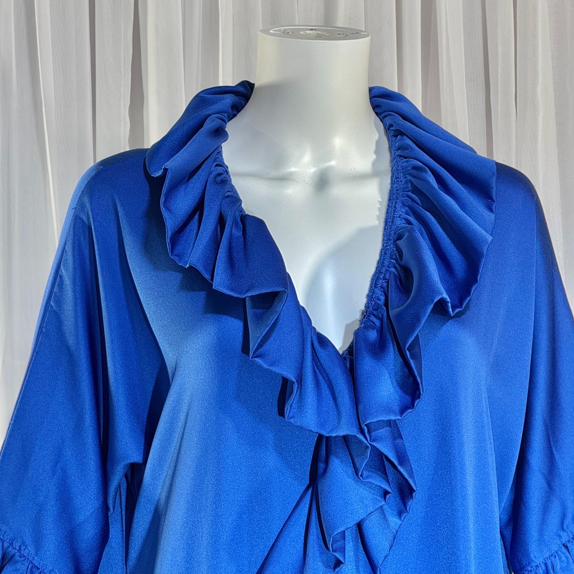 Vintage LUCIE ANN BEVERLY Hills Dressing gown robe, 1960s Blue ruffle lounging gown