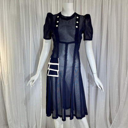 Vintage 1930s Mesh Day Dress, Midnight Blue Sunday Stroll Sheer dress