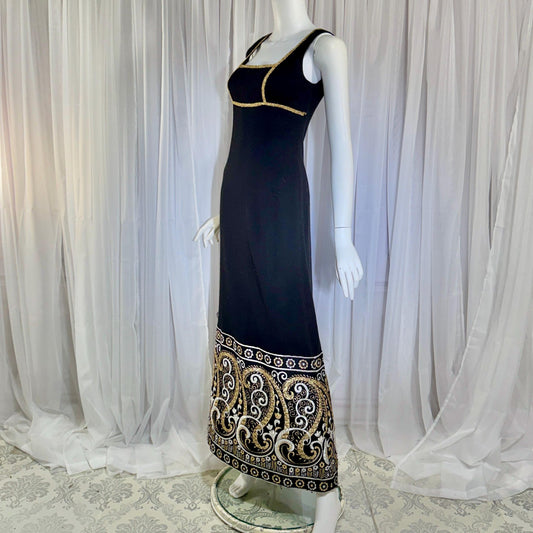 vintage 1960s MONA CRAWFORD maxi dress, Mod acrylic metallic evening jumper