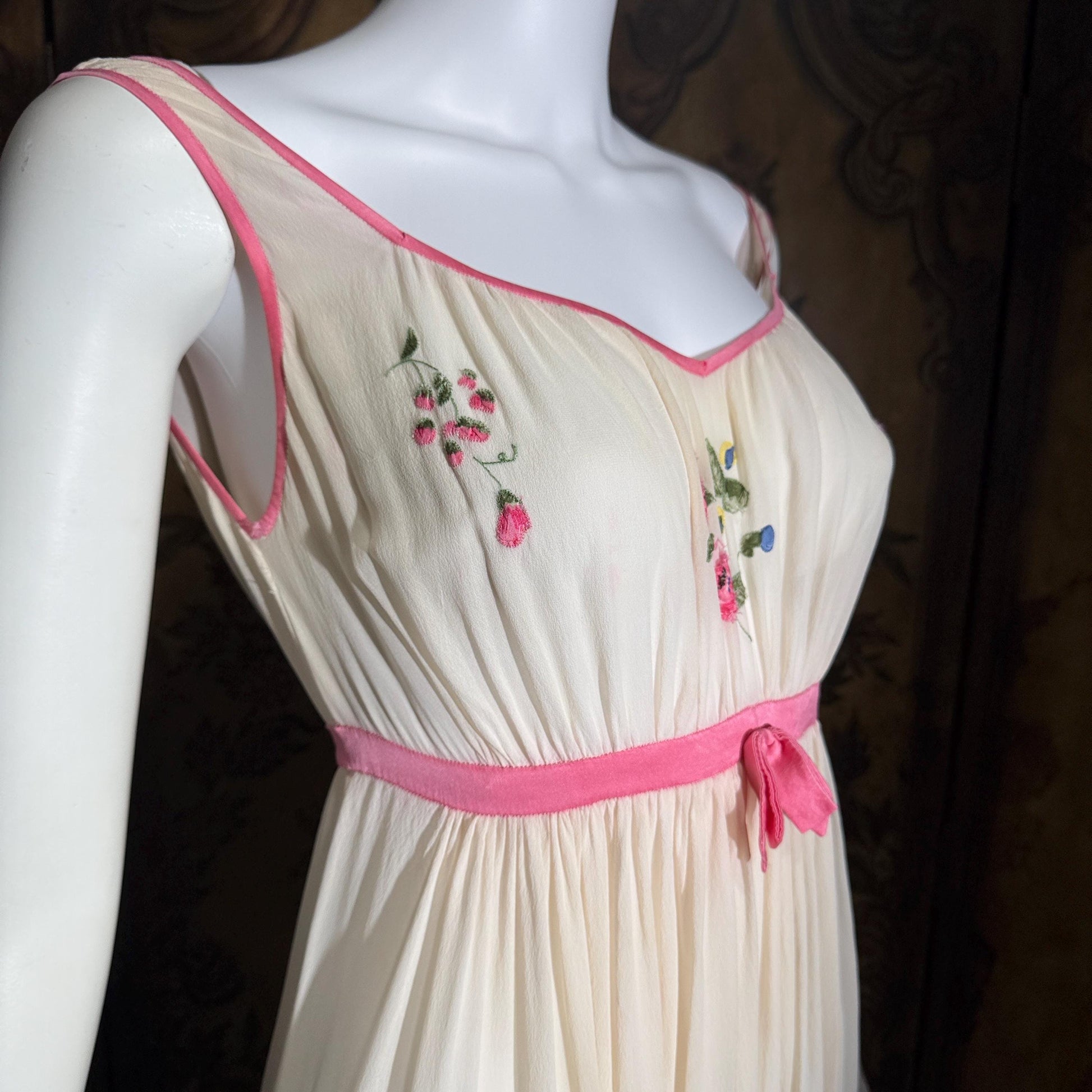vintage 1960s NEIMAN MARCUS Nightgown slip dress, Made in Italy off white pink Lingerie dress