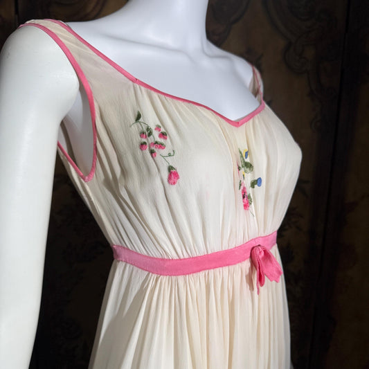 vintage 1960s NEIMAN MARCUS Nightgown slip dress, Made in Italy off white pink Lingerie dress