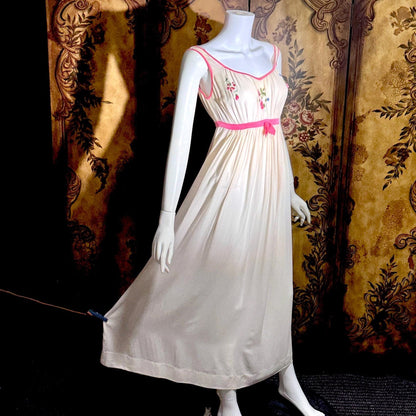 vintage 1960s NEIMAN MARCUS Nightgown slip dress, Made in Italy off white pink Lingerie dress