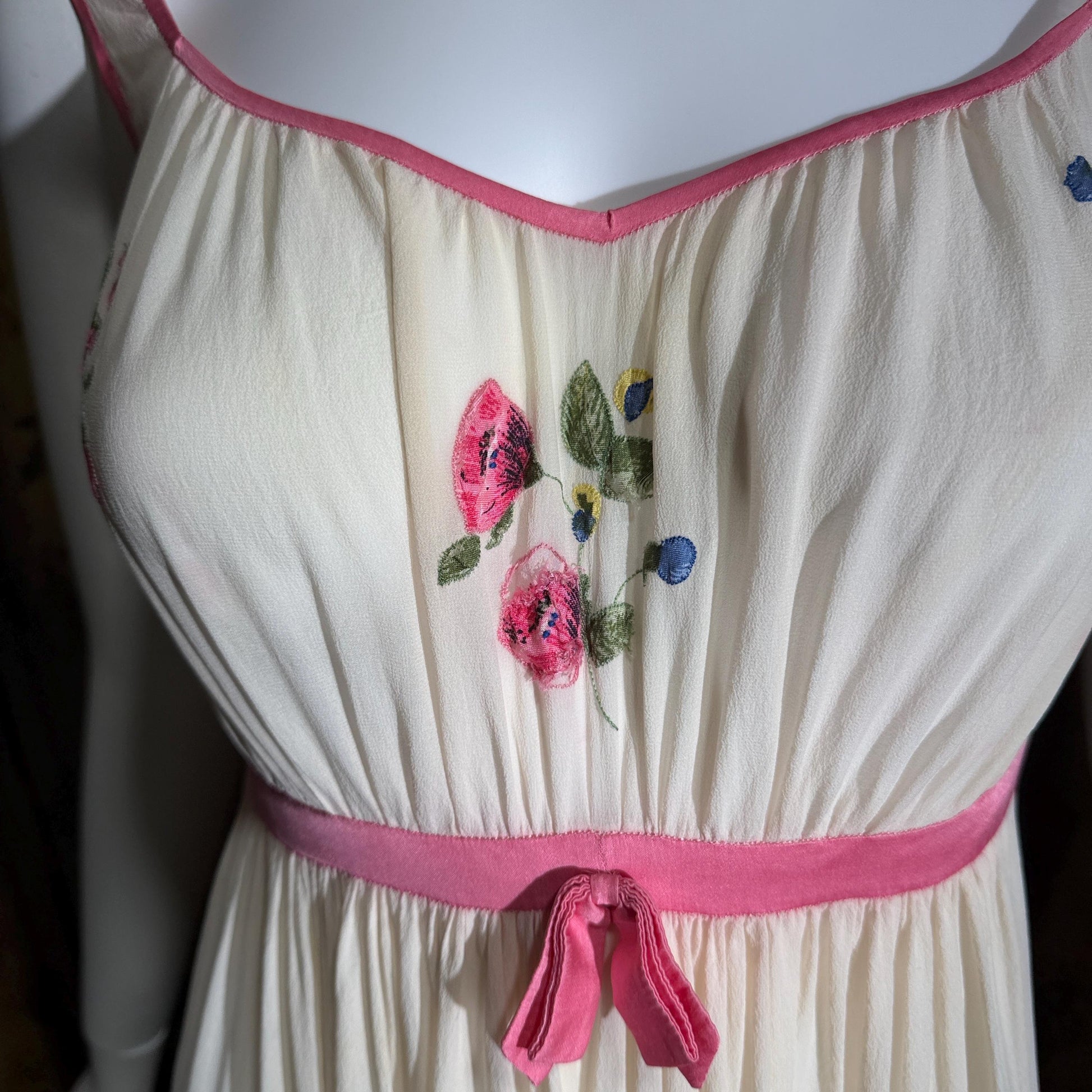 vintage 1960s NEIMAN MARCUS Nightgown slip dress, Made in Italy off white pink Lingerie dress