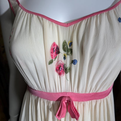 vintage 1960s NEIMAN MARCUS Nightgown slip dress, Made in Italy off white pink Lingerie dress