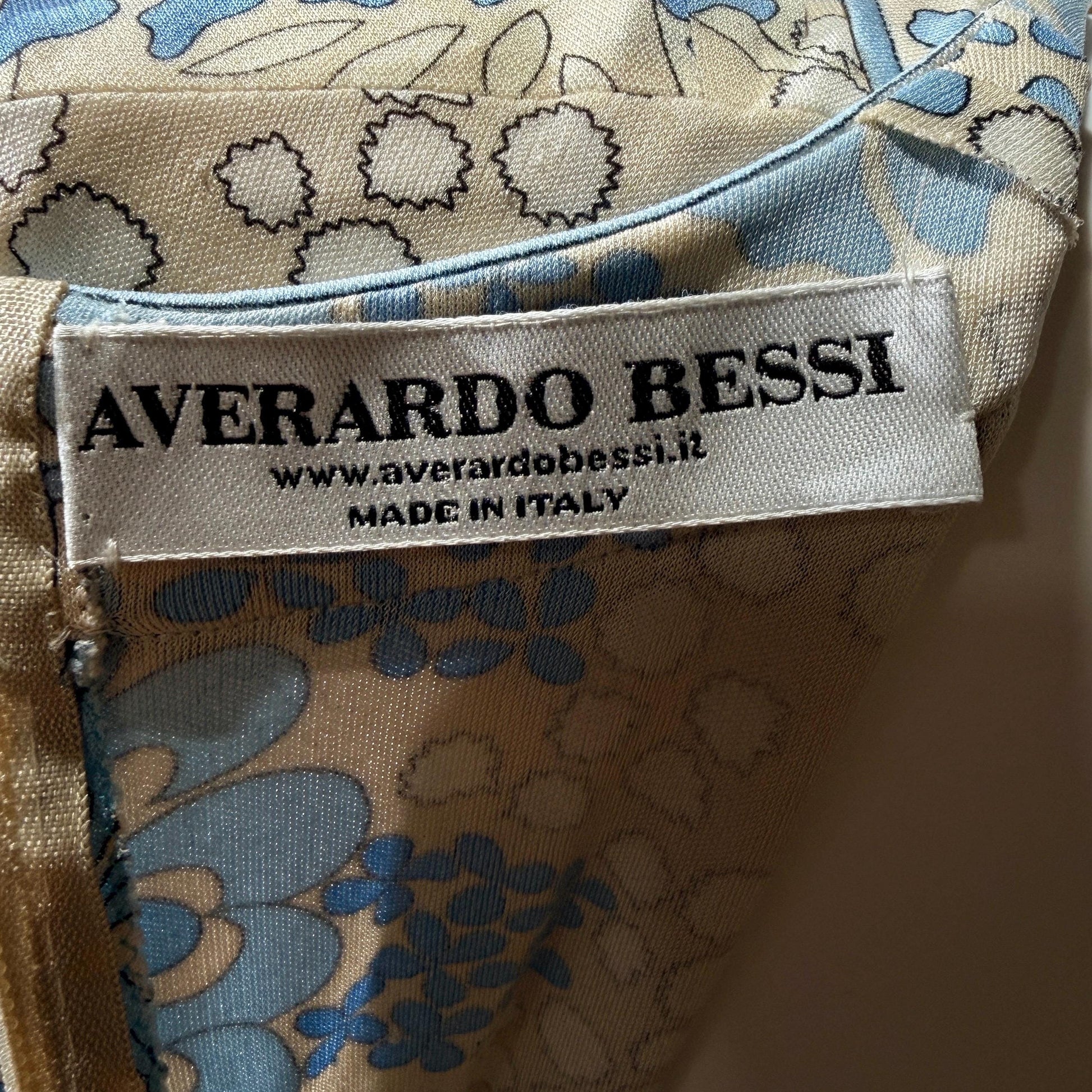 vintage Y2K AVERARDO BESSI Shift Dress, Blue silk abstract floral casual day work dress Medium