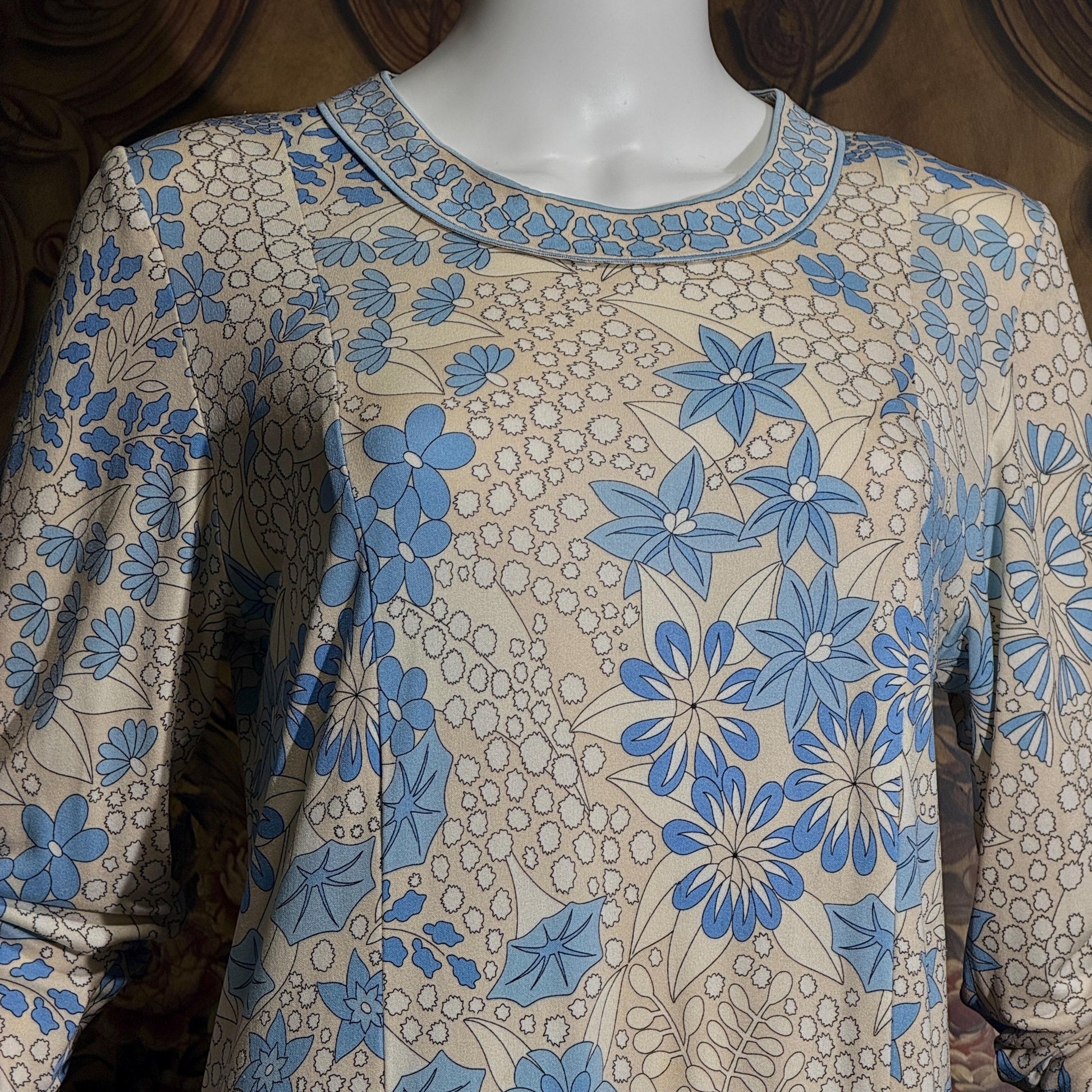 vintage Y2K AVERARDO BESSI Shift Dress, Blue silk abstract floral casual day work dress Medium