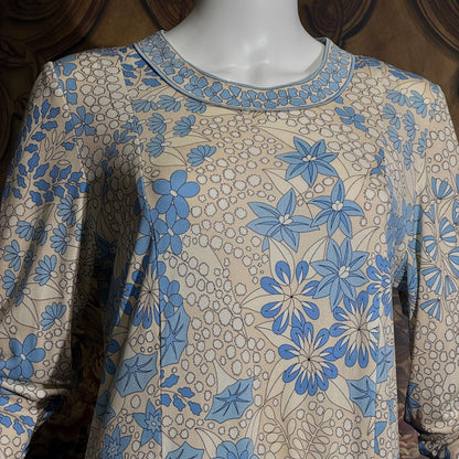 vintage Y2K AVERARDO BESSI Shift Dress, Blue silk abstract floral casual day work dress Medium