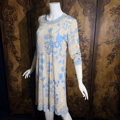 vintage Y2K AVERARDO BESSI Shift Dress, Blue silk abstract floral casual day work dress Medium