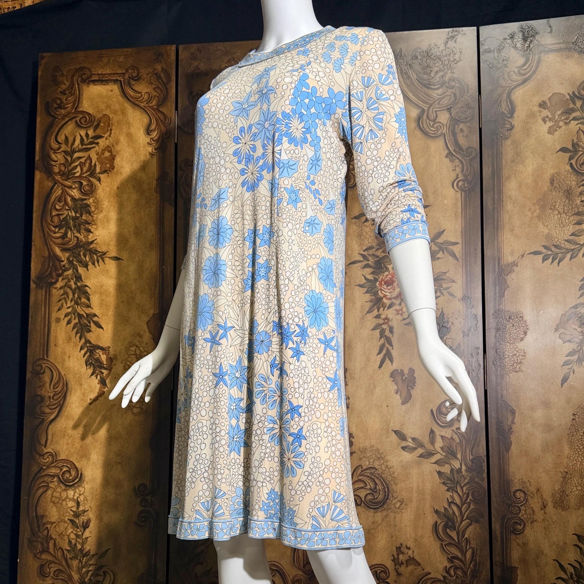 vintage Y2K AVERARDO BESSI Shift Dress, Blue silk abstract floral casual day work dress Medium