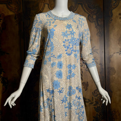 vintage Y2K AVERARDO BESSI Shift Dress, Blue silk abstract floral casual day work dress Medium