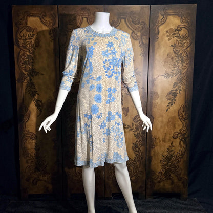 vintage Y2K AVERARDO BESSI Shift Dress, Blue silk abstract floral casual day work dress Medium
