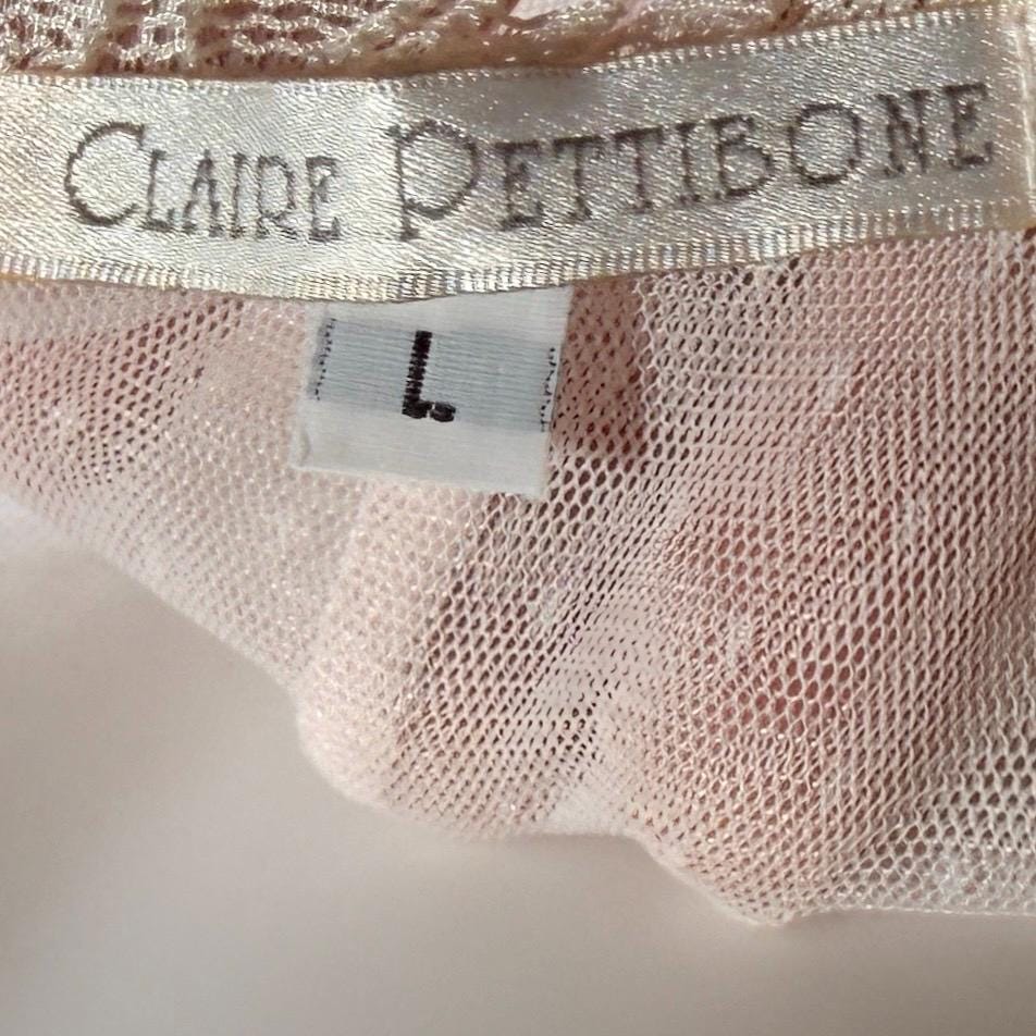 vintage CLAIRE PETTIBONE nightgown slip dress, Tiered Pink & White lace bridal wedding lingerie gown