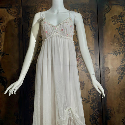 vintage CLAIRE PETTIBONE nightgown slip dress, Tiered Pink & White lace bridal wedding lingerie gown