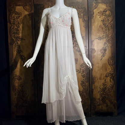 vintage CLAIRE PETTIBONE nightgown slip dress, Tiered Pink & White lace bridal wedding lingerie gown