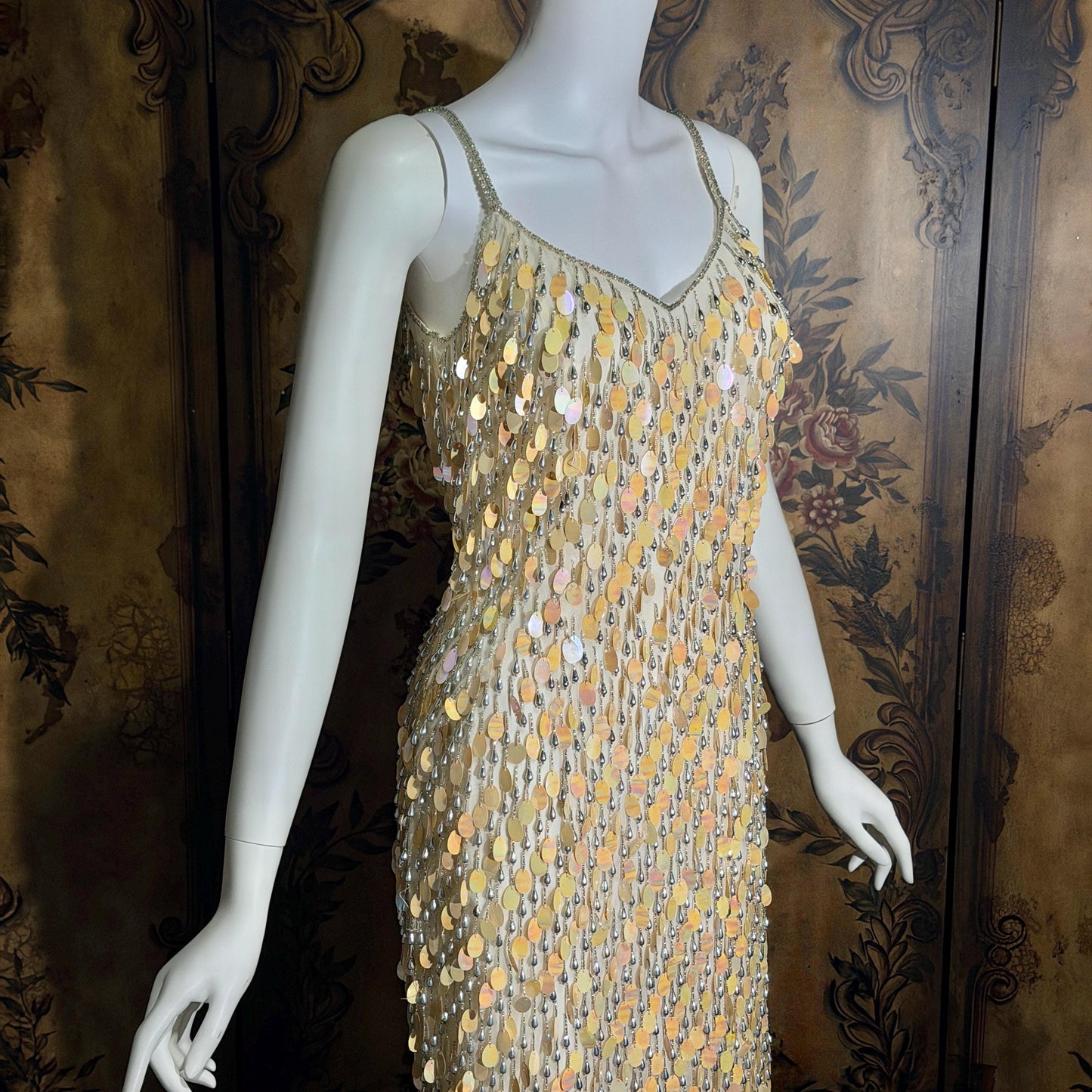vintage 1980s BLACK TIE Oleg Cassini Cocktail Dress, Neiman Marcus beaded party evening dress