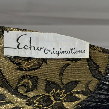 Vintage 1950s Evening wrap shawl, ECHO ORIGINATIONS Black Gold Metallic Floral Scarf New