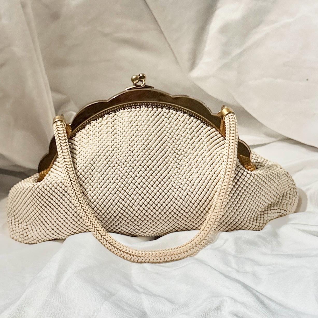 vintage 1950s WHITING & DAVIS evening bag, Mesh Pearly White Bridal purse dance bag
