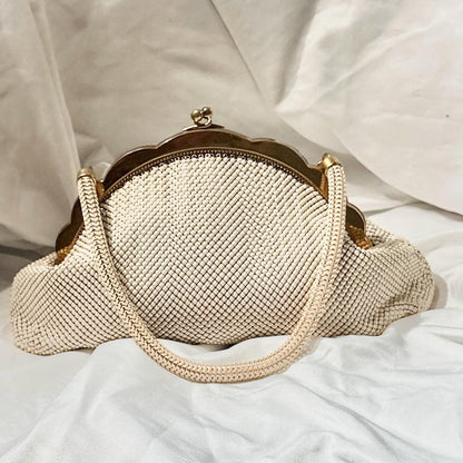 vintage 1950s WHITING & DAVIS evening bag, Mesh Pearly White Bridal purse dance bag