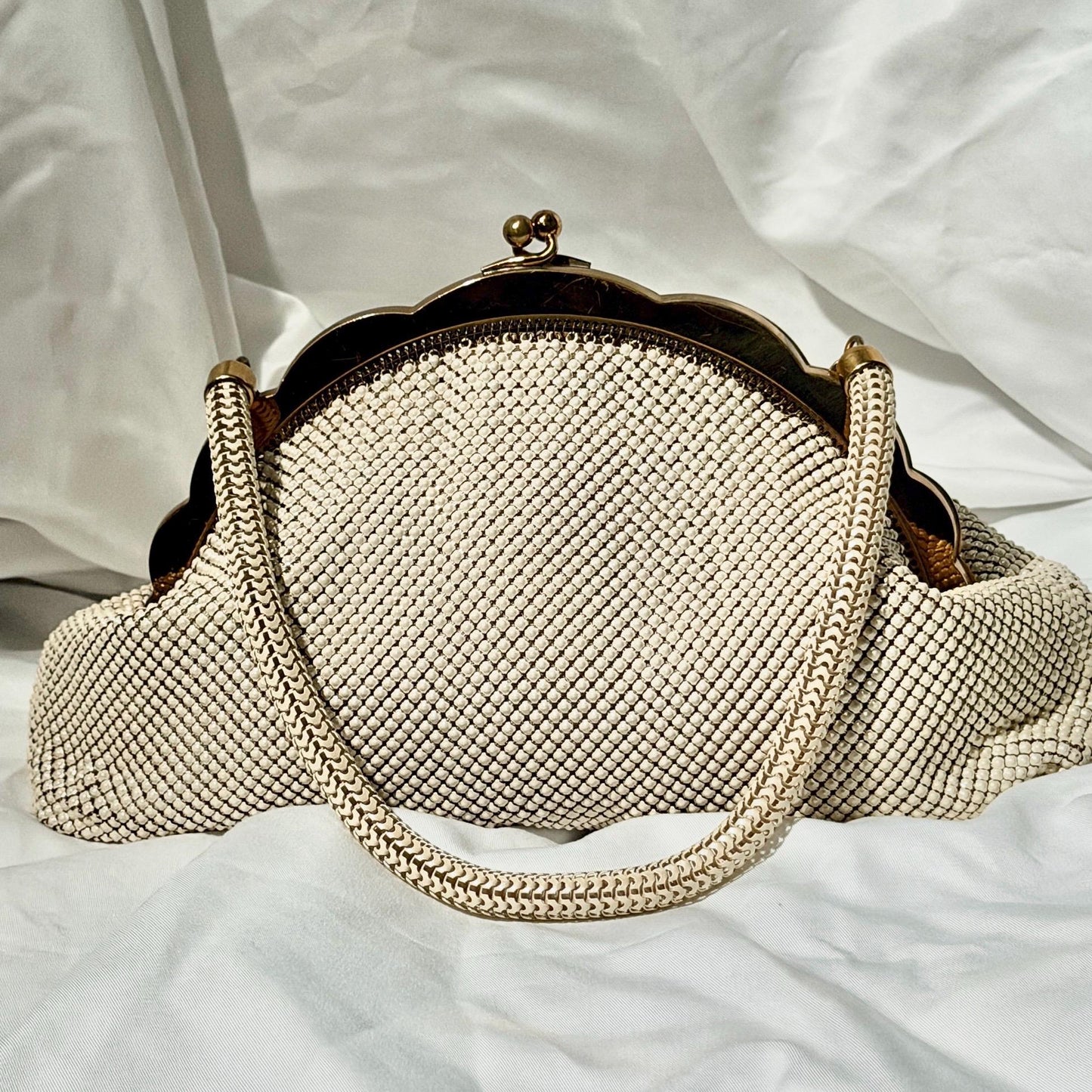 vintage 1950s WHITING & DAVIS evening bag, Mesh Pearly White Bridal purse dance bag