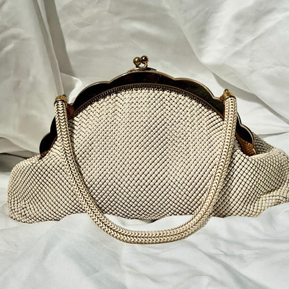 vintage 1950s WHITING & DAVIS evening bag, Mesh Pearly White Bridal purse dance bag