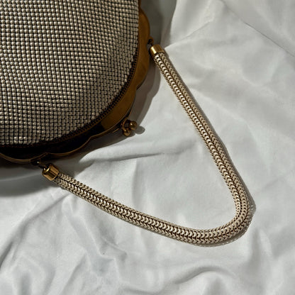 vintage 1950s WHITING & DAVIS evening bag, Mesh Pearly White Bridal purse dance bag