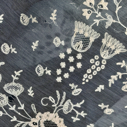 Antique Victorian lace collar, Edwardian Tambour Embroidered net lace