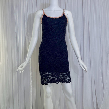 vintage 1990s BETSEY JOHNSON slip dress, Black lace bodycon cocktail dress
