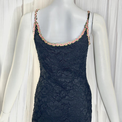 vintage 1990s BETSEY JOHNSON slip dress, Black lace bodycon cocktail dress