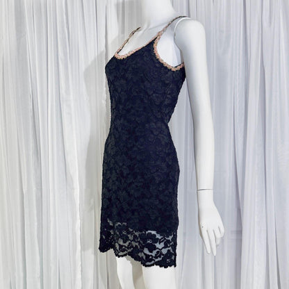 vintage 1990s BETSEY JOHNSON slip dress, Black lace bodycon cocktail dress