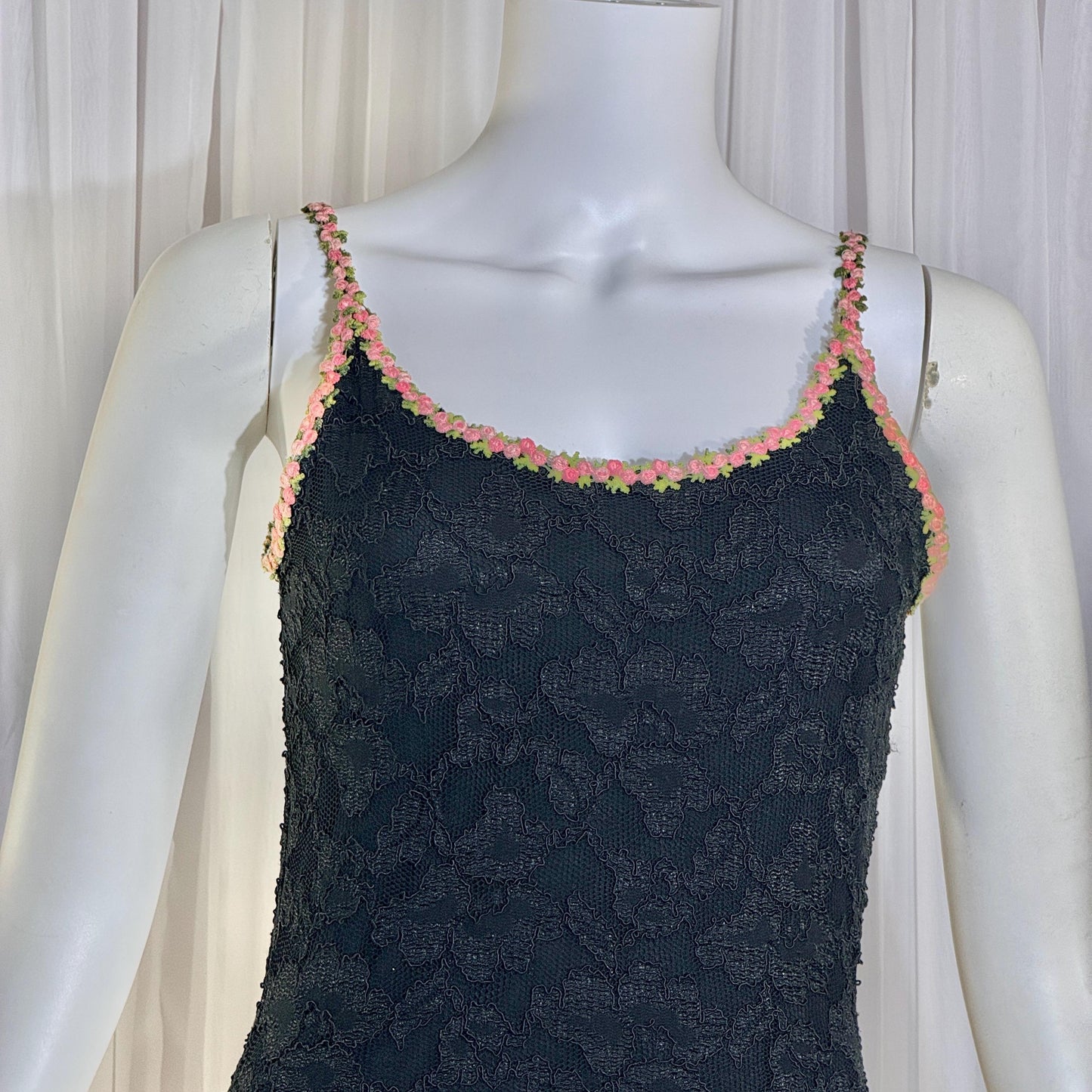 vintage 1990s BETSEY JOHNSON slip dress, Black lace bodycon cocktail dress
