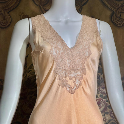 vintage 1930s Peach silk dress, CHAS A STEVENS Chicago bias cut lingerie dress, small