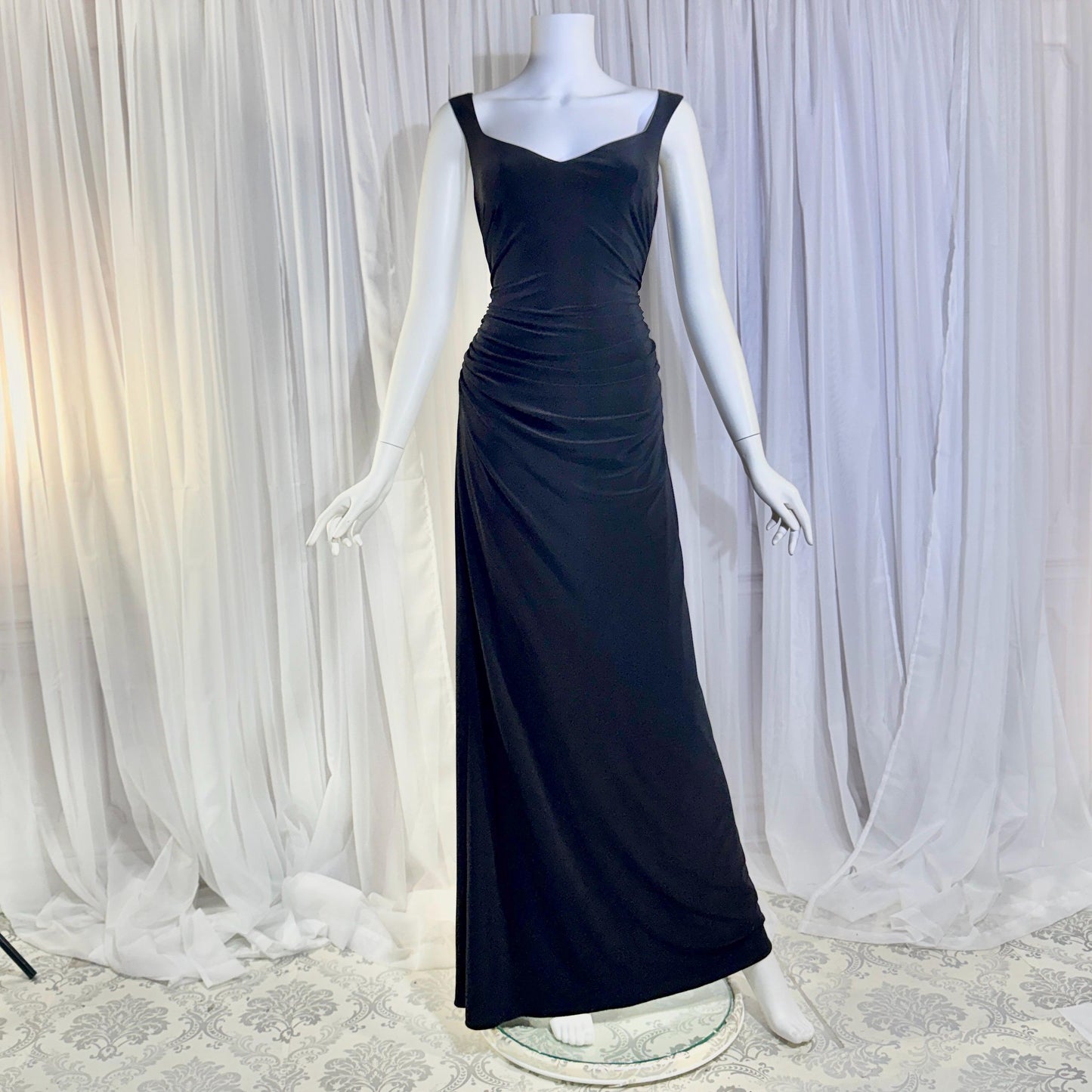 vintage evening bodycon gown dress, LAUNDRY 1990s Black Ruched Stretchy slip gown Medium