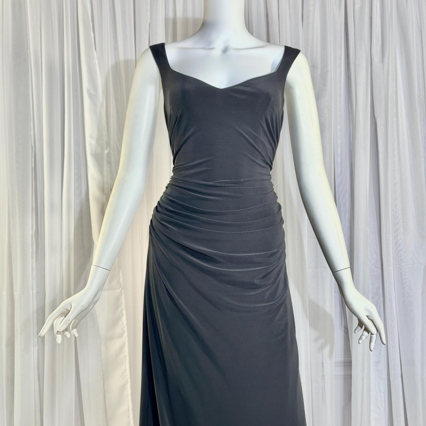 vintage evening bodycon gown dress, LAUNDRY 1990s Black Ruched Stretchy slip gown Medium