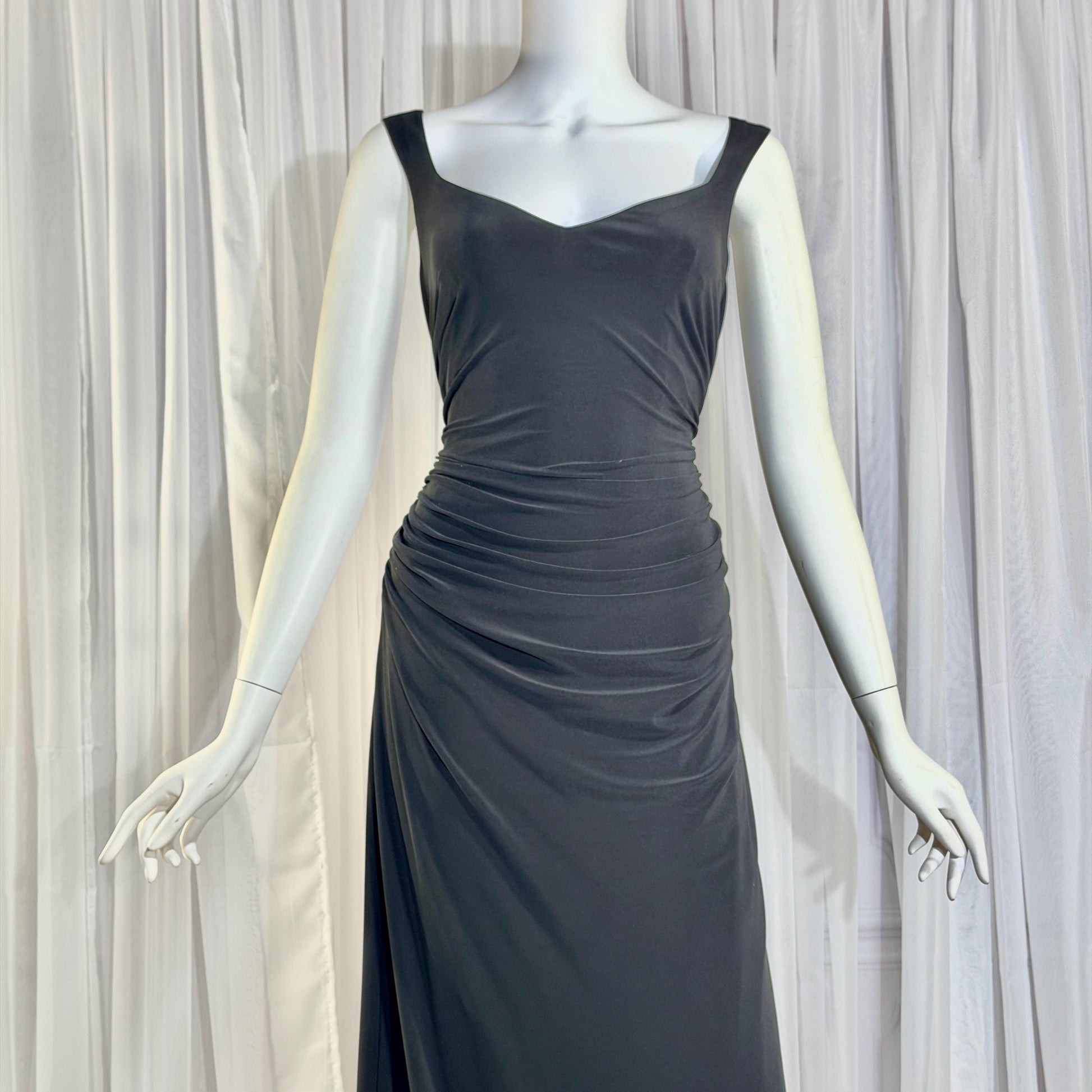 vintage evening bodycon gown dress, LAUNDRY 1990s Black Ruched Stretchy slip gown Medium
