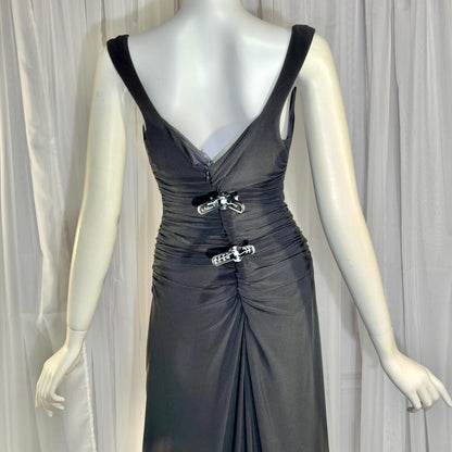 vintage evening bodycon gown dress, LAUNDRY 1990s Black Ruched Stretchy slip gown Medium