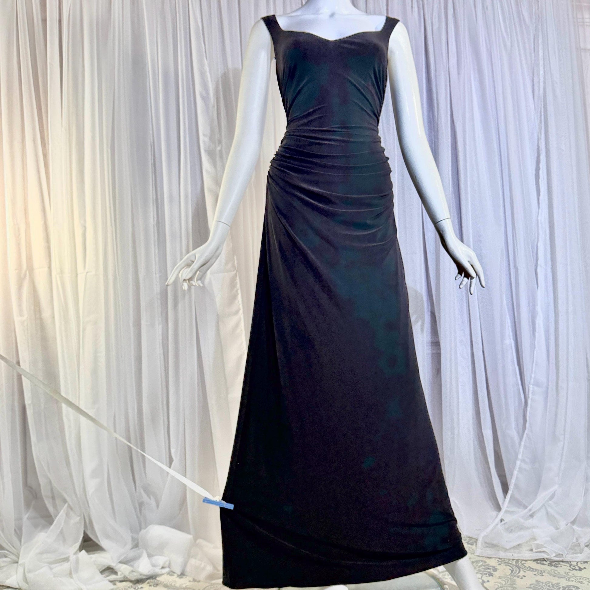 vintage evening bodycon gown dress, LAUNDRY 1990s Black Ruched Stretchy slip gown Medium