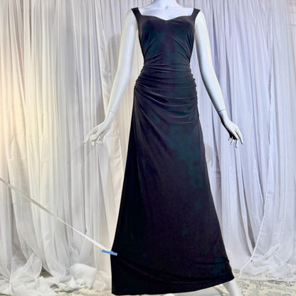 vintage evening bodycon gown dress, LAUNDRY 1990s Black Ruched Stretchy slip gown Medium
