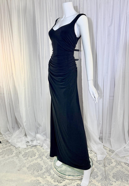 vintage evening bodycon gown dress, LAUNDRY 1990s Black Ruched Stretchy slip gown Medium