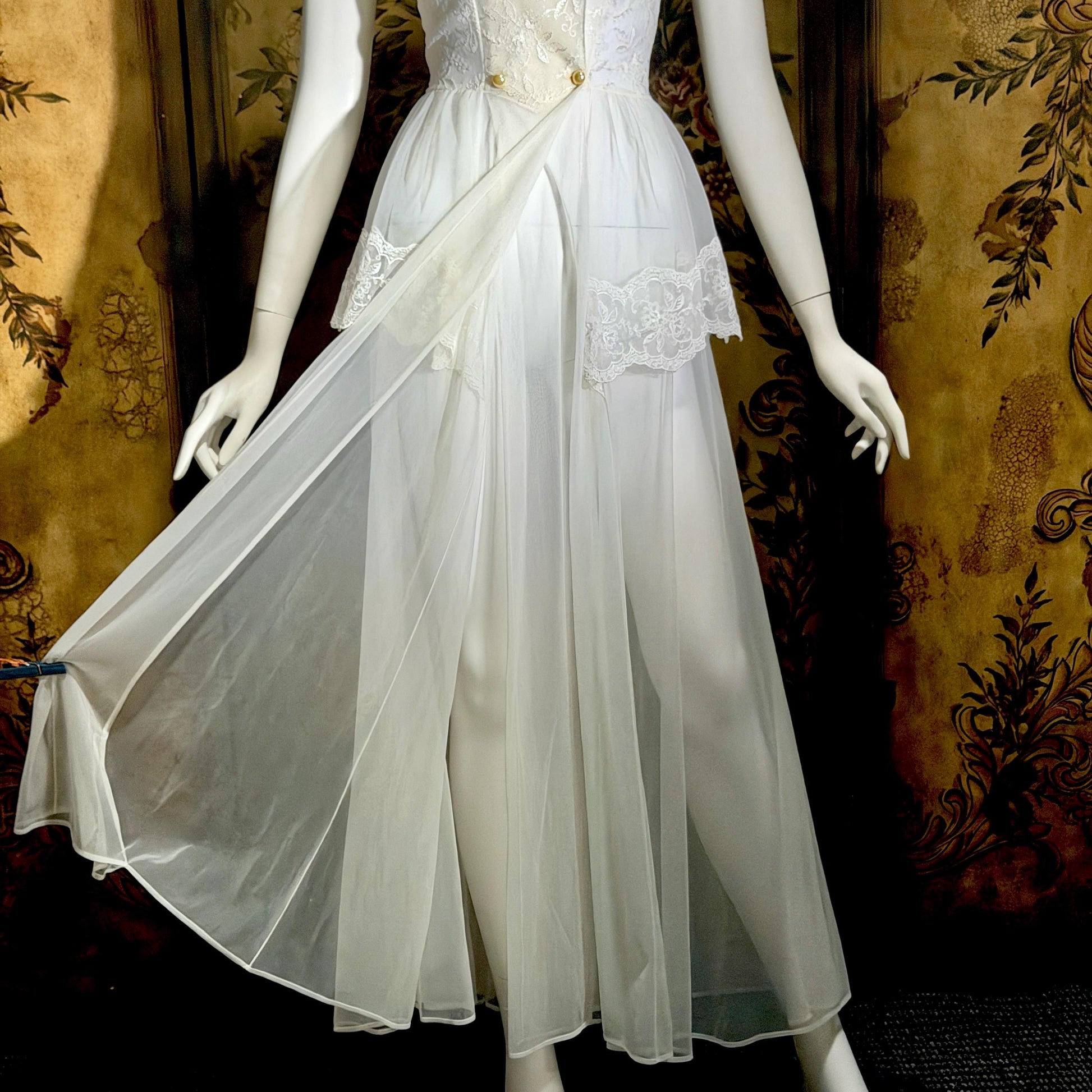 vintage 1950s ROGERS nightgown, white peplum Aphrodite Grecian Goddess lingerie gown