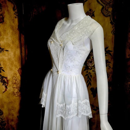 vintage 1950s ROGERS nightgown, white peplum Aphrodite Grecian Goddess lingerie gown