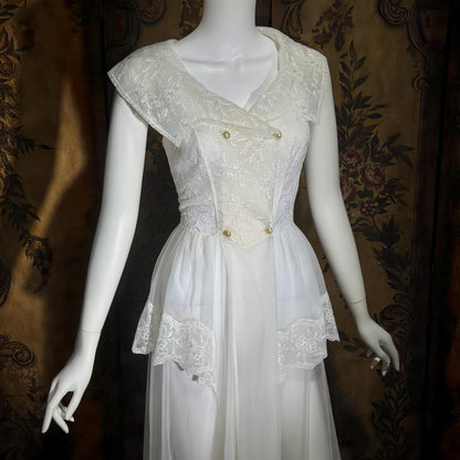 vintage 1950s ROGERS nightgown, white peplum Aphrodite Grecian Goddess lingerie gown