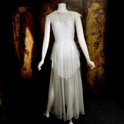 vintage 1950s ROGERS nightgown, white peplum Aphrodite Grecian Goddess lingerie gown