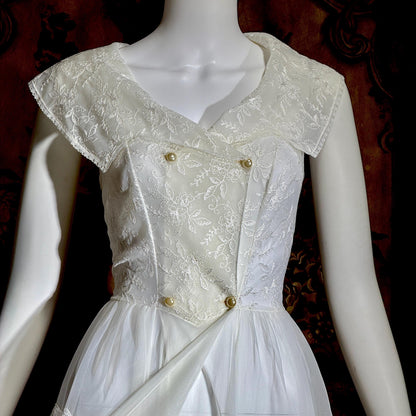 vintage 1950s ROGERS nightgown, white peplum Aphrodite Grecian Goddess lingerie gown