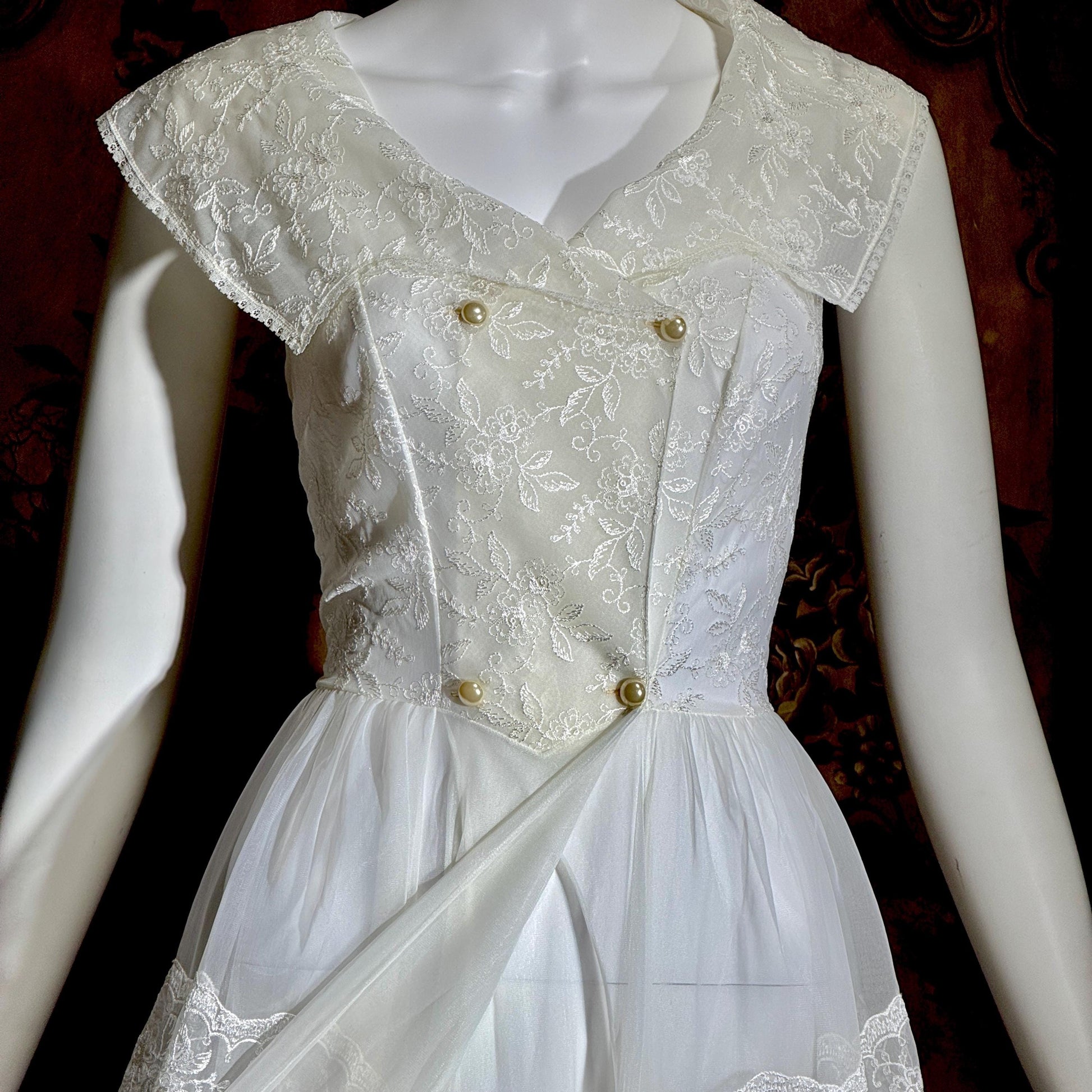 vintage 1950s ROGERS nightgown, white peplum Aphrodite Grecian Goddess lingerie gown