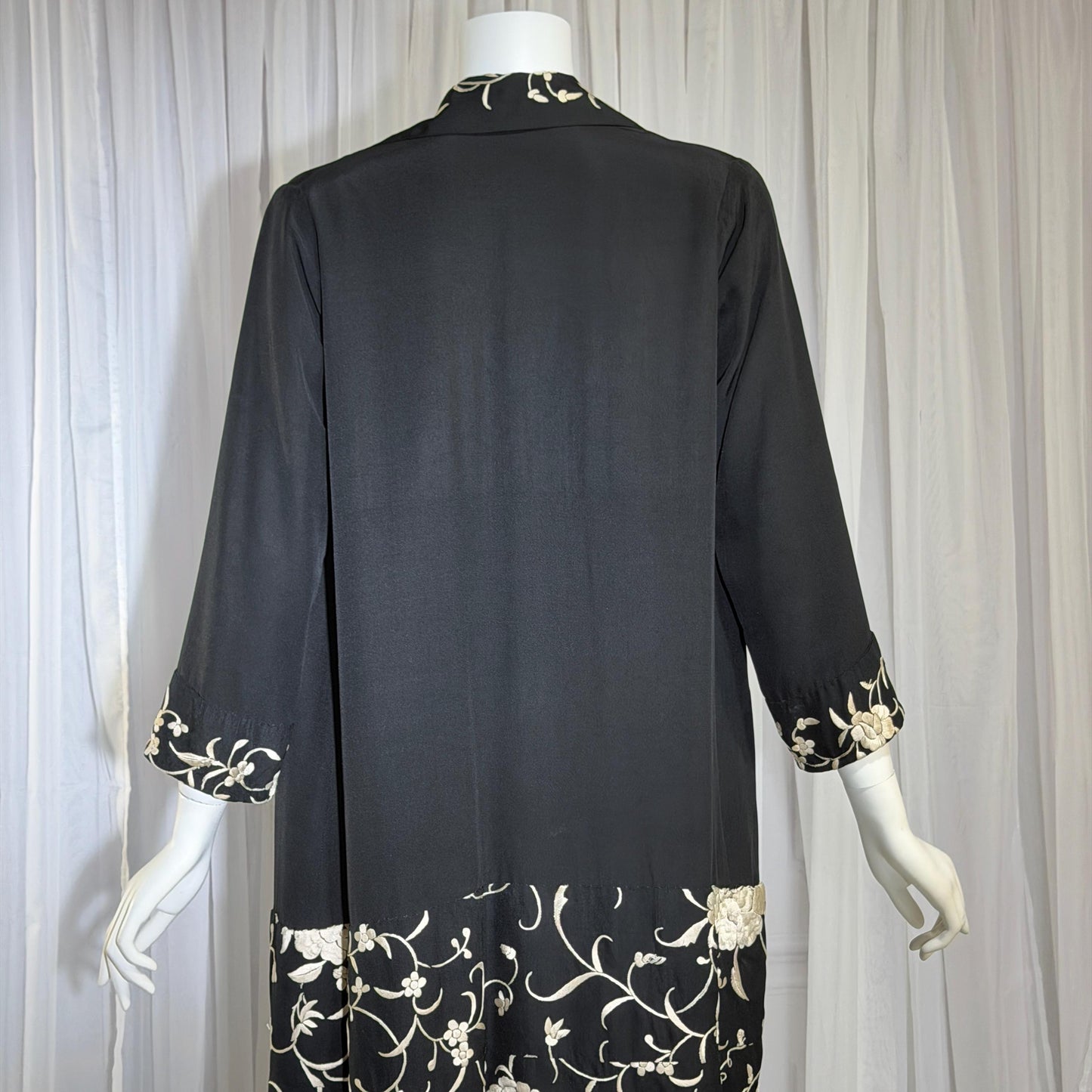 vintage 1920s evening coat, Inky black embroidered Antique Flapper duster