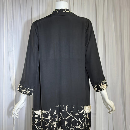 vintage 1920s evening coat, Inky black embroidered Antique Flapper duster