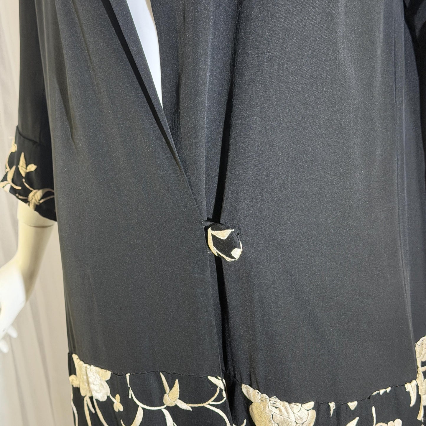 vintage 1920s evening coat, Inky black embroidered Antique Flapper duster