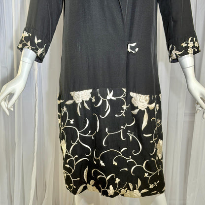 vintage 1920s evening coat, Inky black embroidered Antique Flapper duster